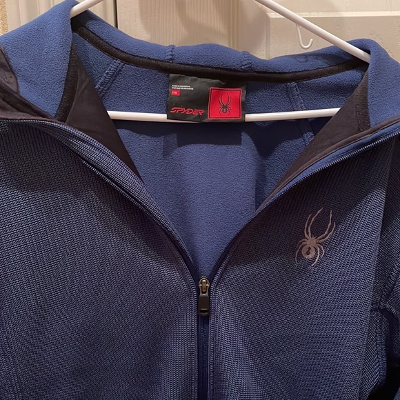 Excellent L Blue Hooded Spyder Men's Stellar Jacket Sherpa Lined Bonded Fleece - Picture 3 of 5